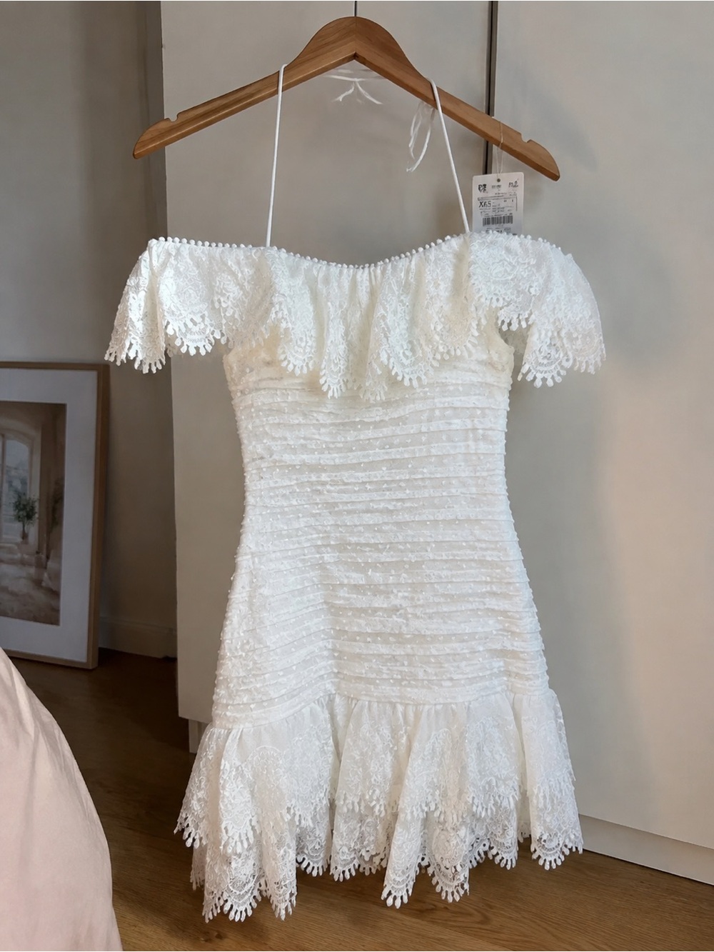 Zimmermann White One-Shoulder Lace Ruffle Mini Dress